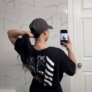 🖤 Brave Soul Black Cropped Graphic T-Shirt with White Accents